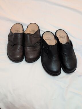 2 Pair Finn Comfort Comfort Slides Open Toe Slides Leather Black & Brown 39 Or 8